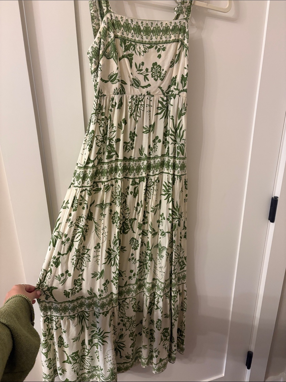 Japna Cream Maxi Dress with Green Floral Print
